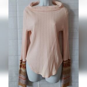 Free People Ribbed Cowl Mixed Knit Cuff Top M